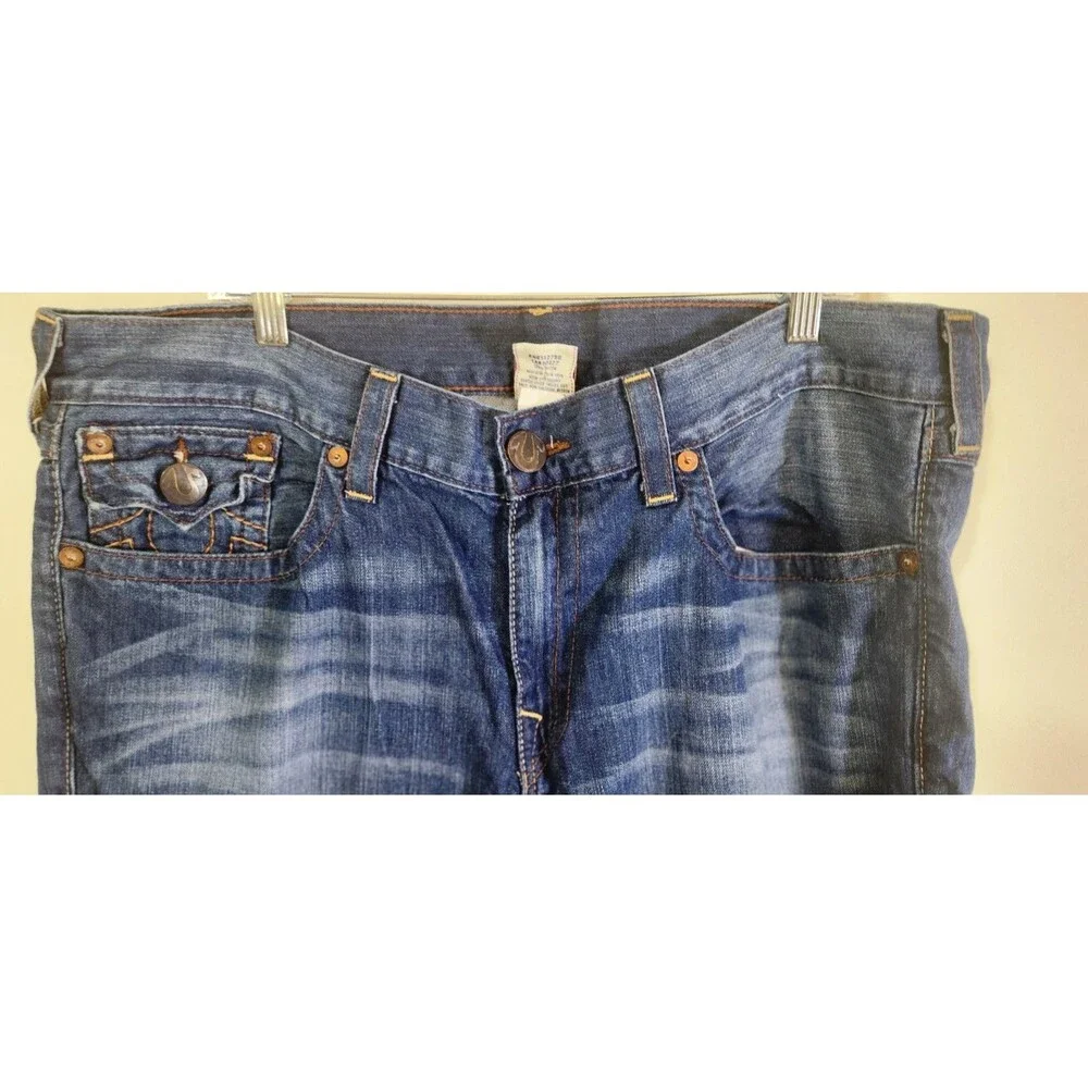 True Religion Jeans Blue Made in USA Size 40 Heavy Brown Stitching Y2K